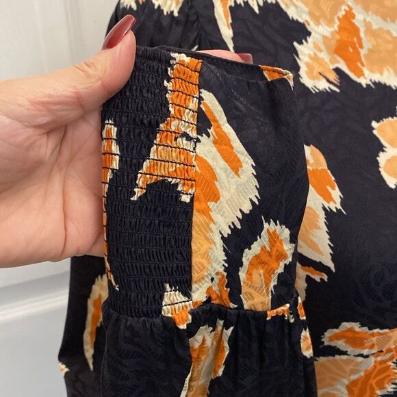 Rebecca Taylor Orange Fit and Flare Bishop Sleeve Dress, US2 - Picture 5 of 14